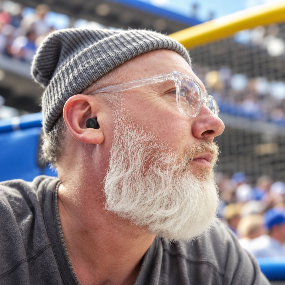 Person wearing JetNod Quiet earplugs