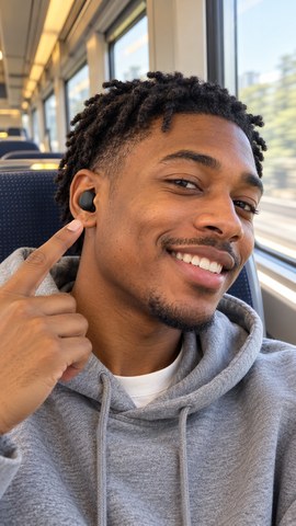 Customer wearing JetNod Quiet earplugs