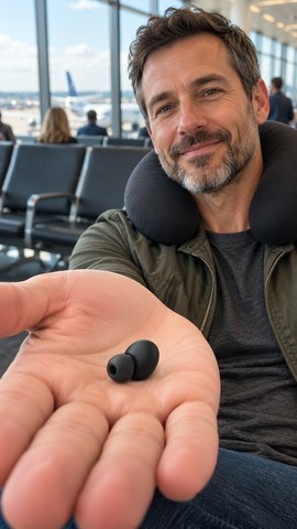 Customer wearing JetNod Quiet earplugs
