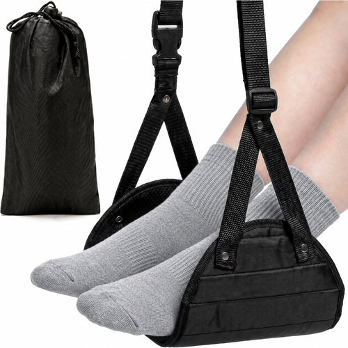 JetNod Foot Hammock in black with its drawstring pouch