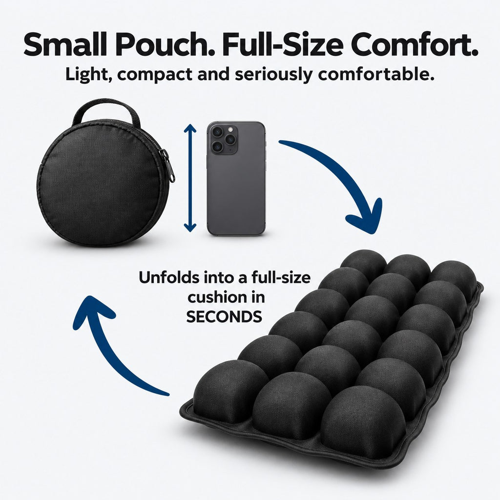 The carry pouch unfolds into a full-size seat cushion