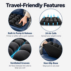 Built-in pump and release, 24 air cells, ventilated grooves and a non-slip base