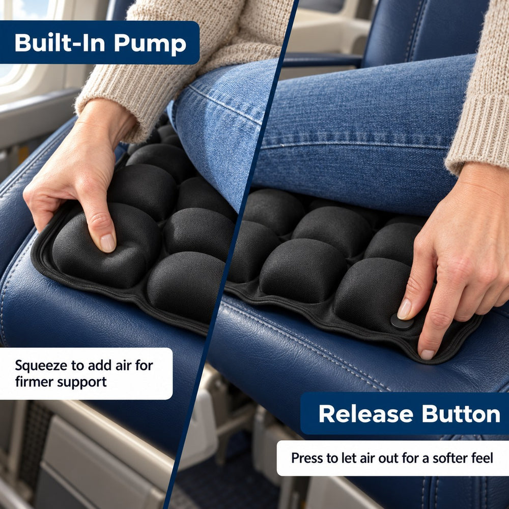 Close-ups of the built-in pump and the release button