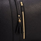 Front zip pocket with tassel on the Black bag